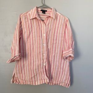 VINTAGE Pastel Striped Linen Button Up